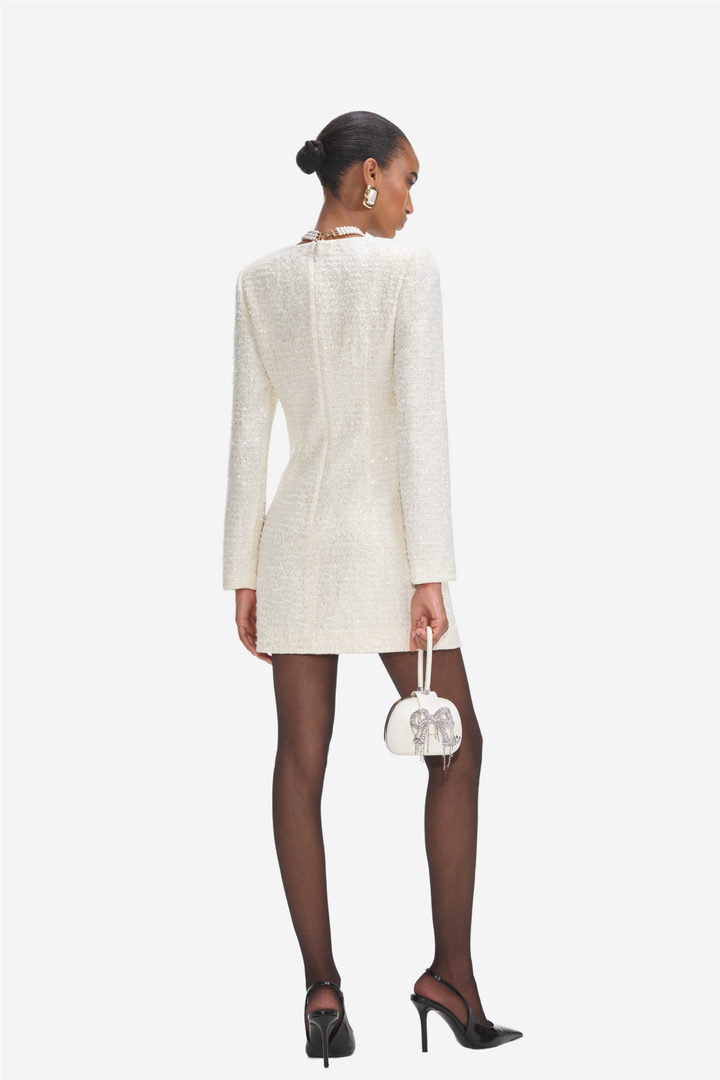 Cream Boucle Diamante Bow Mini Dress