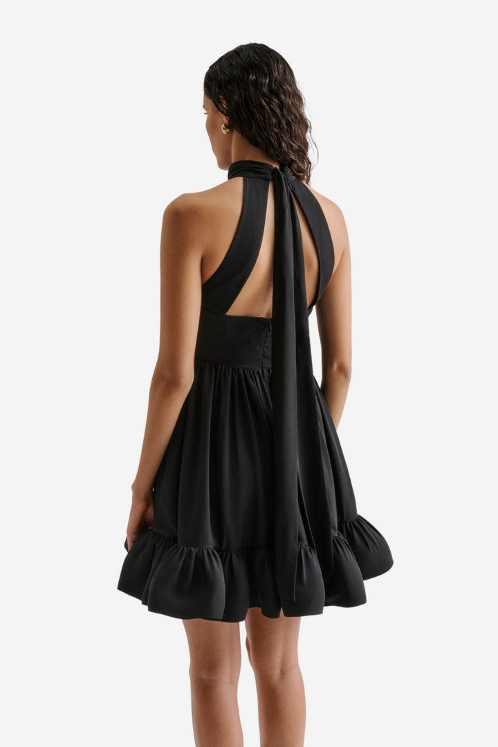 Fern Halterneck Ruffled Mini Dress Black
