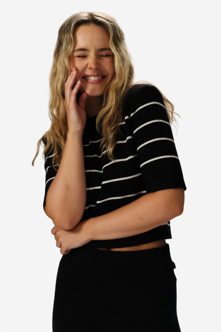 Una Stripe Merino Tee Navy