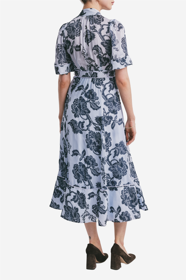 Organza midi dress blue bouquet