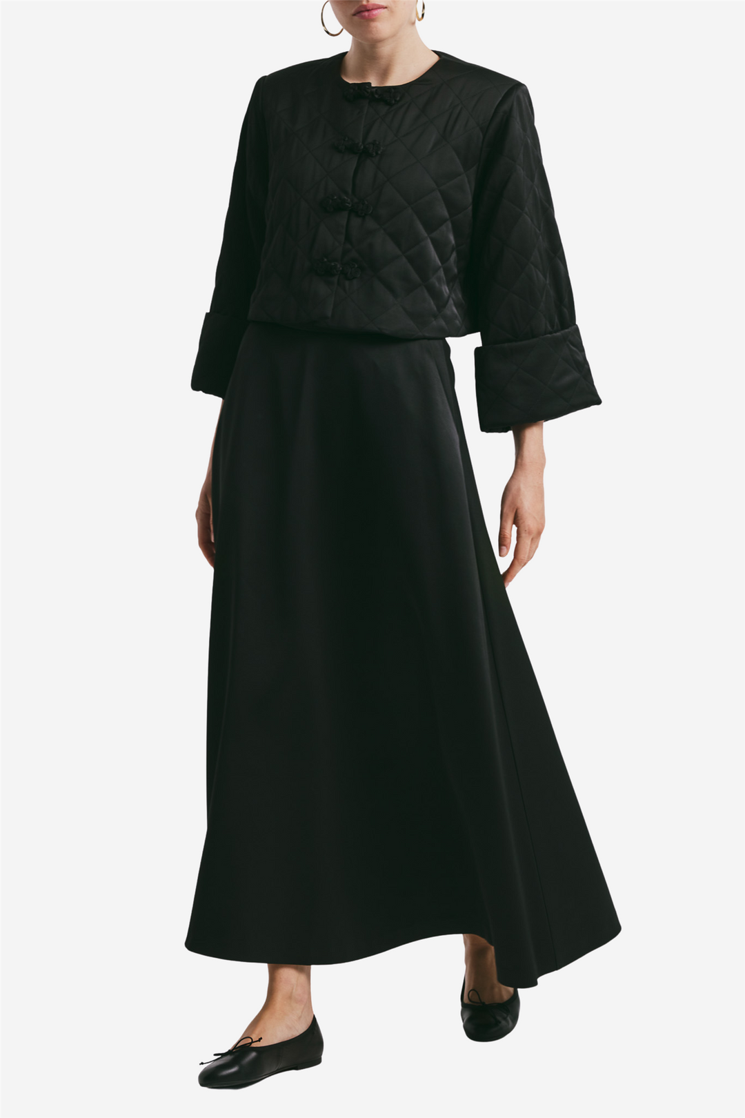 Tailored Satin Flared Jacket Black