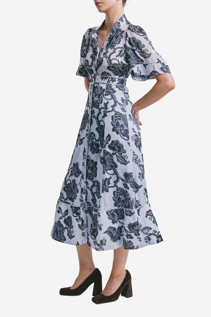 Organza midi dress blue bouquet