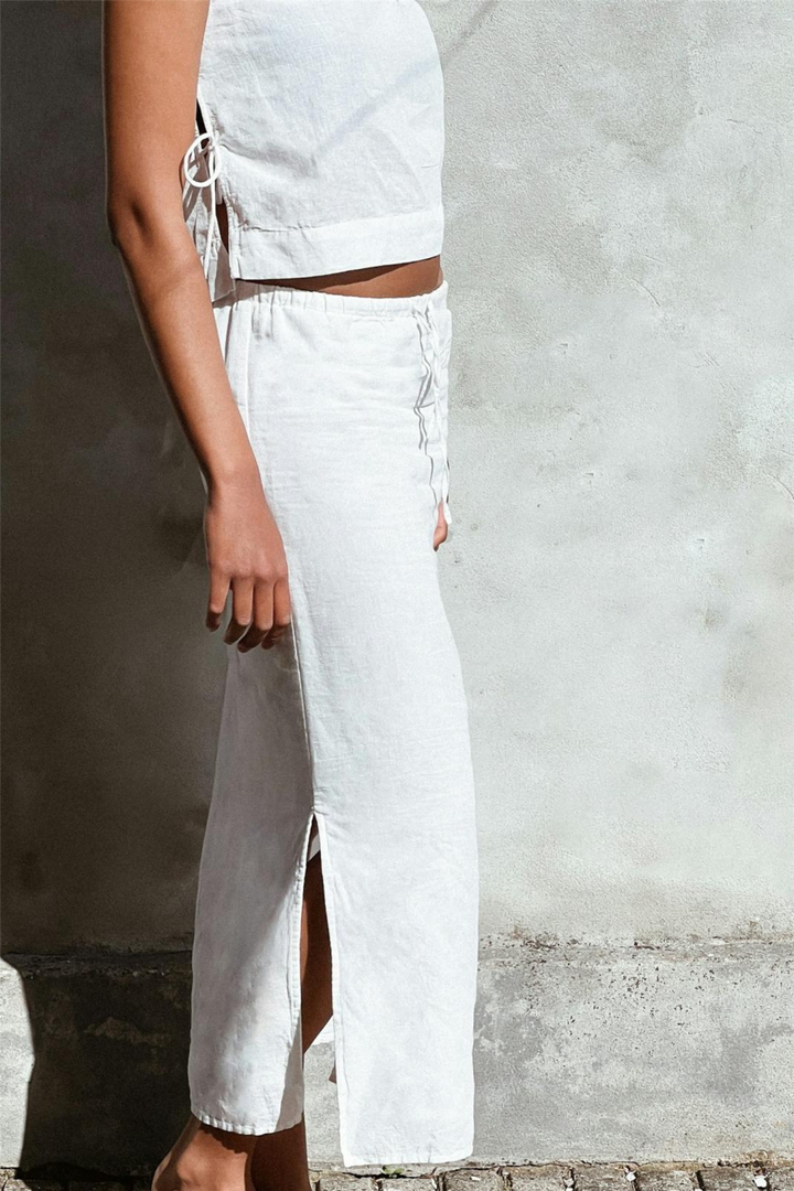 Noa Linen Skirt White