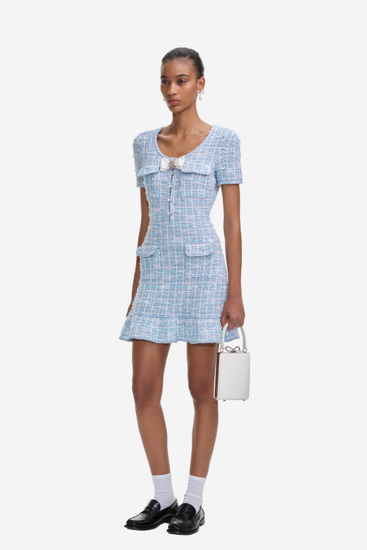 Blue Check Knit Mini Dress