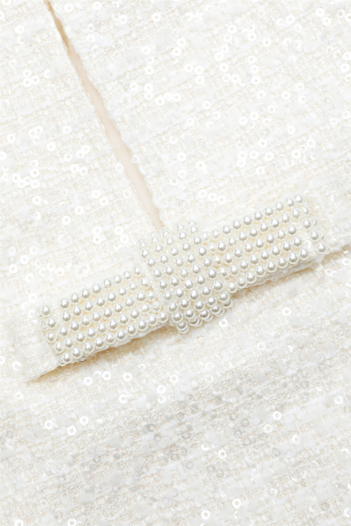 Cream Boucle Diamante Bow Mini Dress