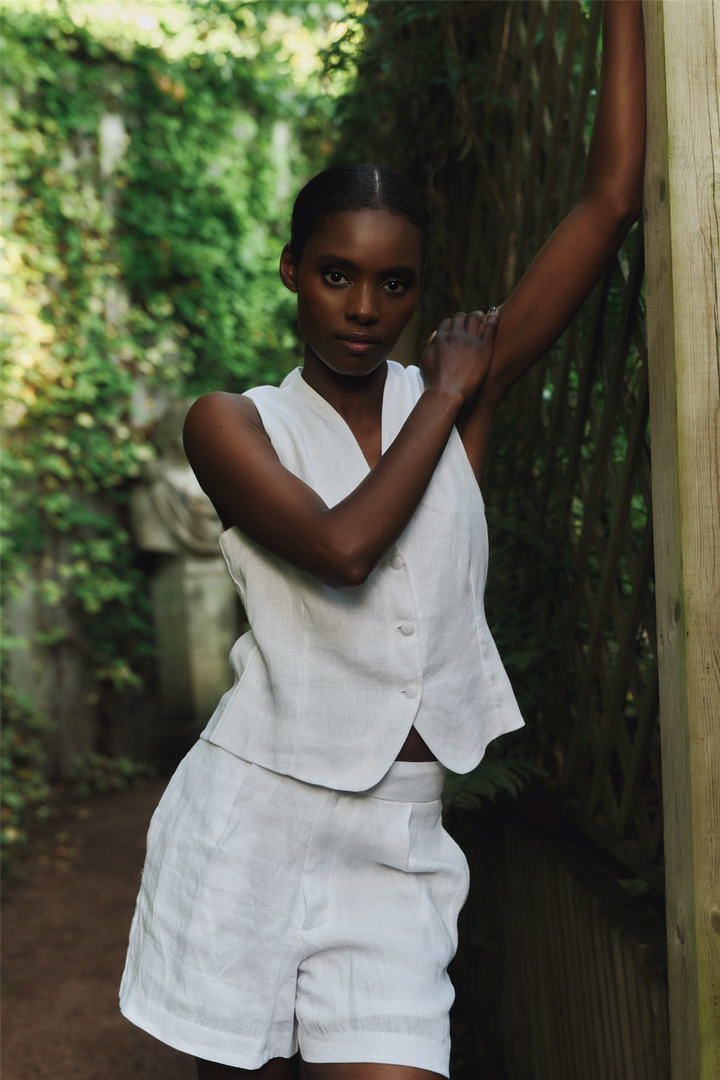 Freya Solid Linen Shorts White