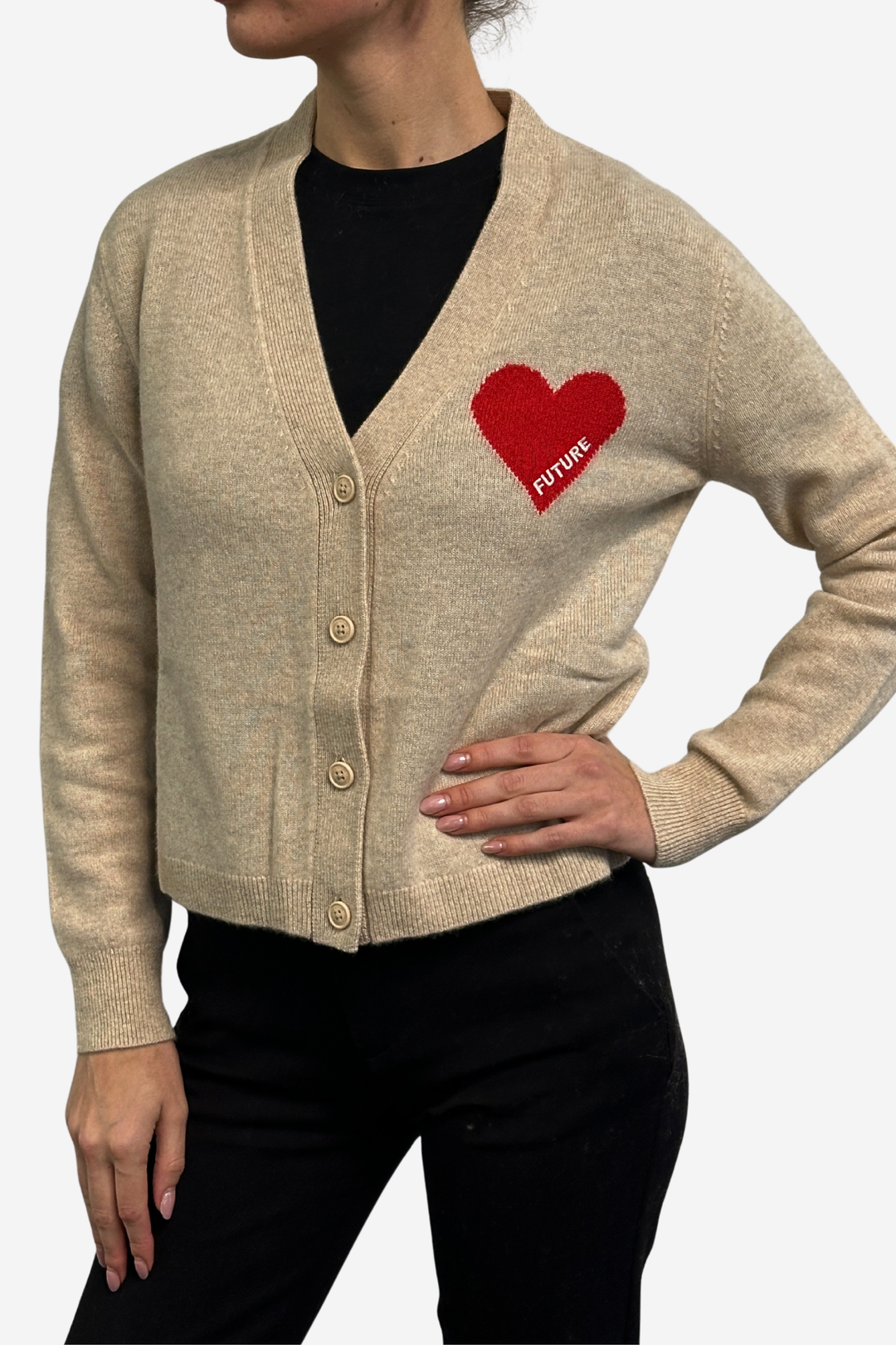 Heart Cardigan Beige Chine
