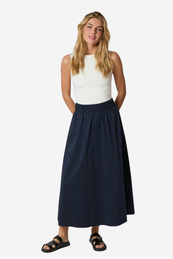 Yara Long Poplin Skirt Navy