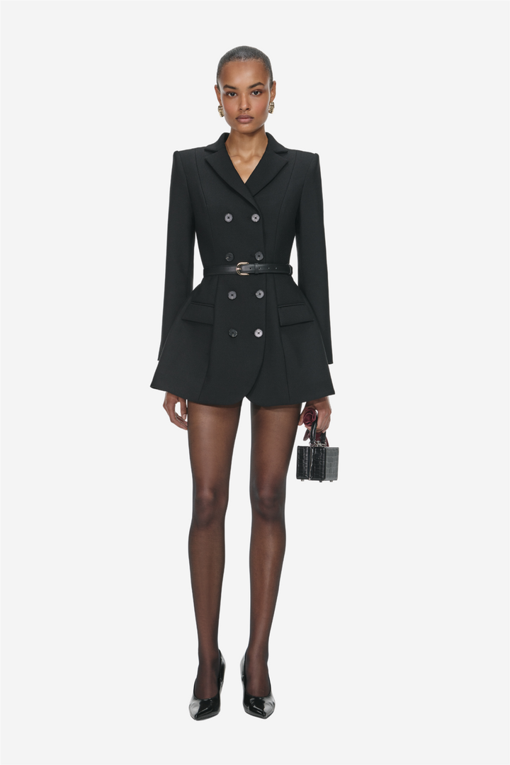 Wool Crepe Mini Dress Black