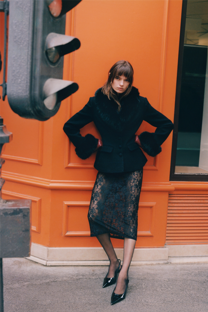 Tailored Boucle Fur Jacket Black