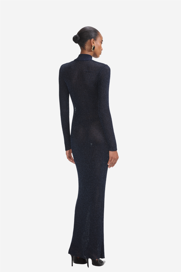 Navy Lurex Knit Maxi Dress