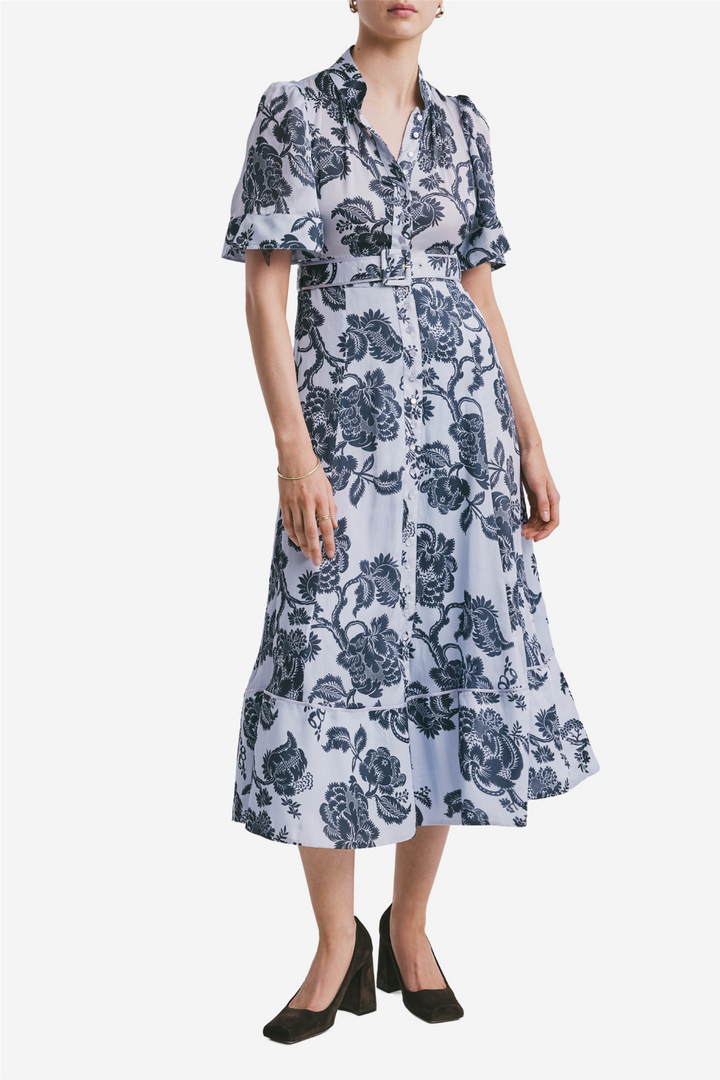 Organza midi dress blue bouquet