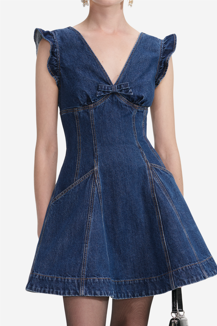 Flared Denim Mini Dress Blue