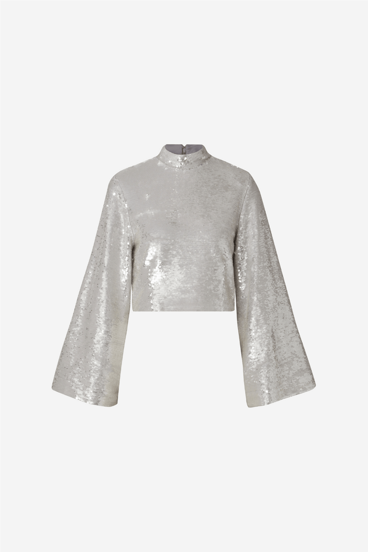 By Malina Bluser & Skjorter Aella Wide Sleeve Sequin Top Silver
