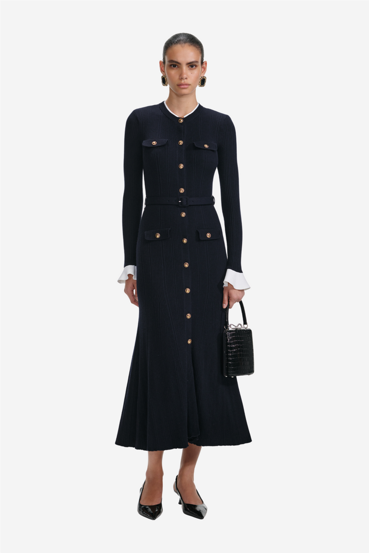 Viscose Knit Midi Dress Navy