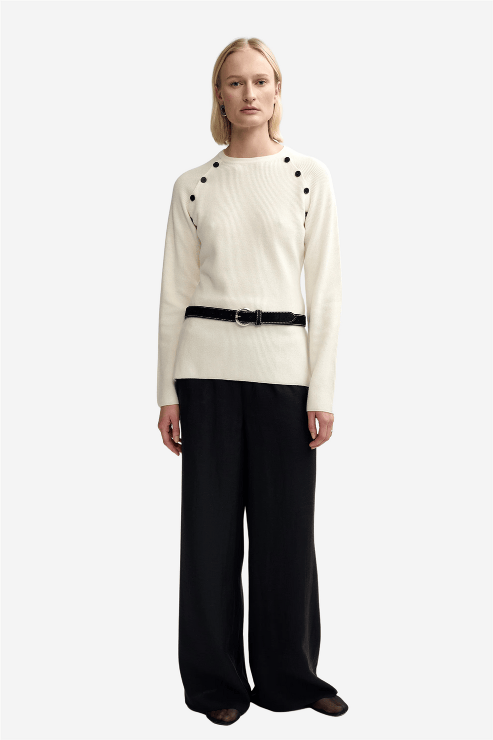 Christian Aks Genser & Cardigan Mary Merino Sweater Eggshell