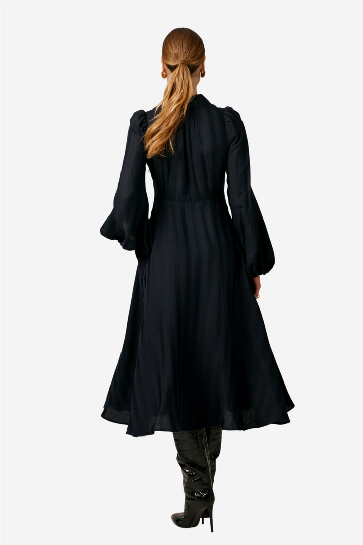 Striped Collared Midi Dress Black