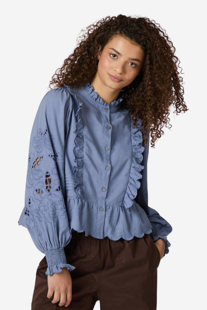Petrine Embroidery Bloouse Dusty Blue