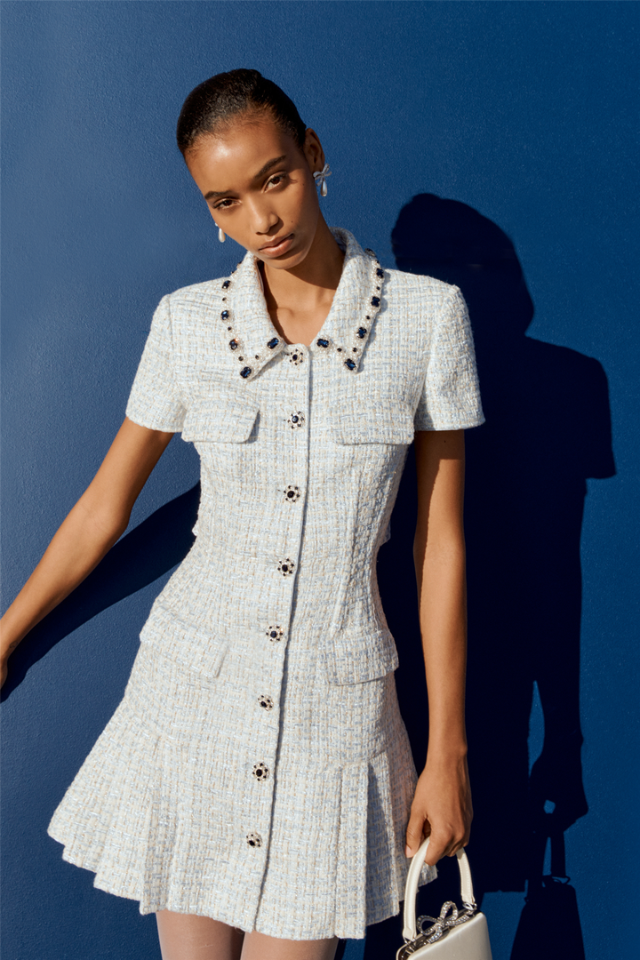 Blue Boucle Mini Dress