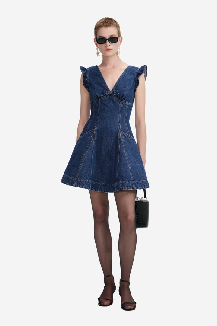 Flared Denim Mini Dress Blue