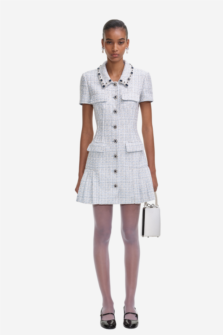 Blue Boucle Mini Dress