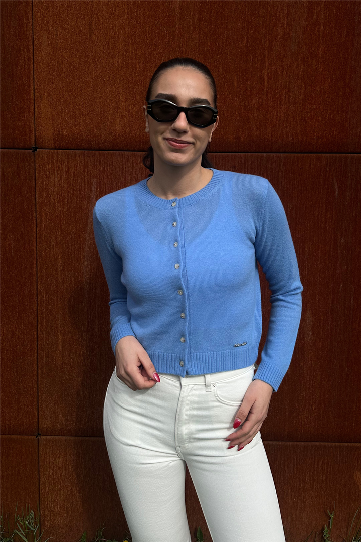 W. Cashmere Cardigan Blue