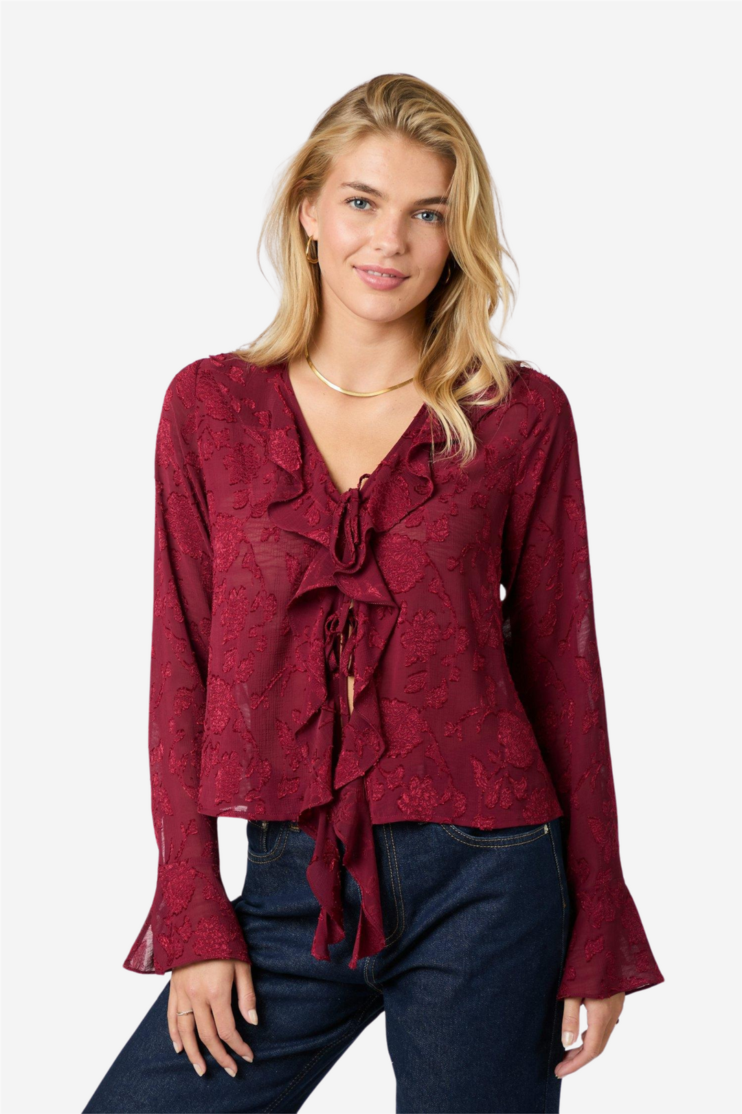 Anika Burnout Bloouse Burgundy