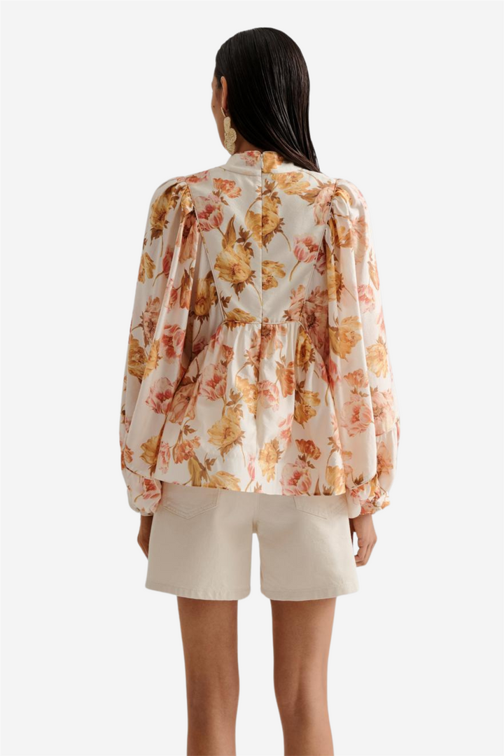 Pernilla High Neck Balloon Sleeve Bloouse Cream Peony