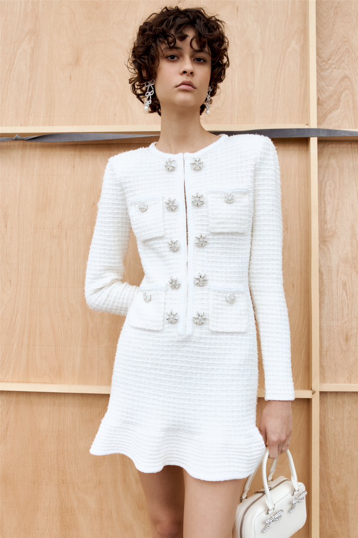 Cream Buttoned Knit Mini Dress Cream