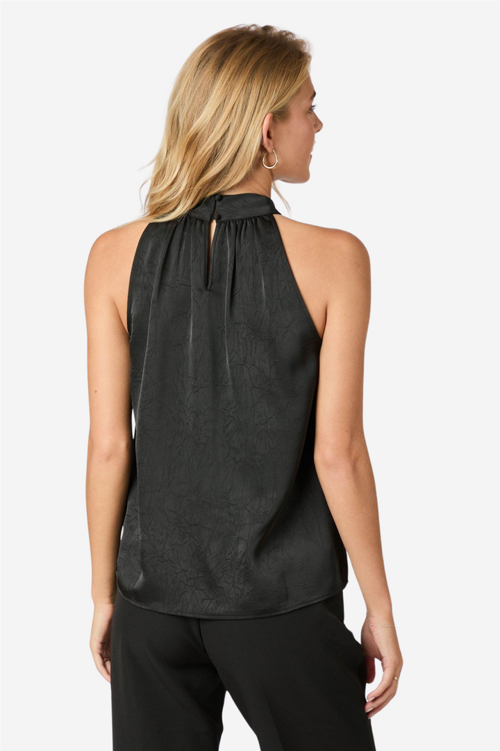 Rosette Crinkle Sateen Top Black