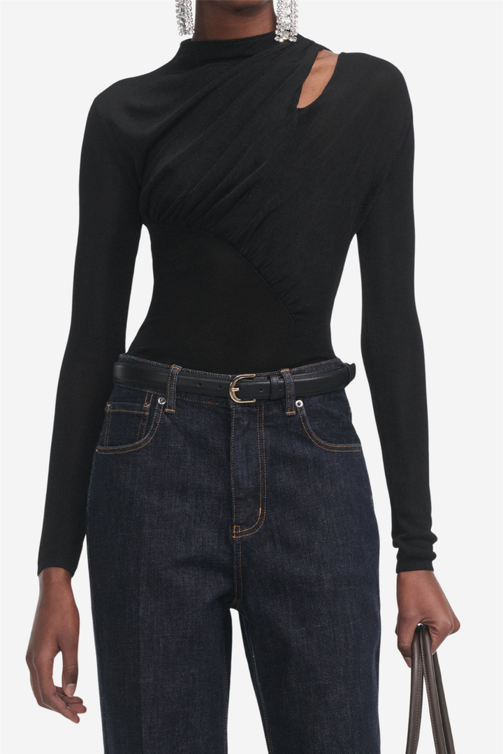 Black Cut Out Viscose Knit Top