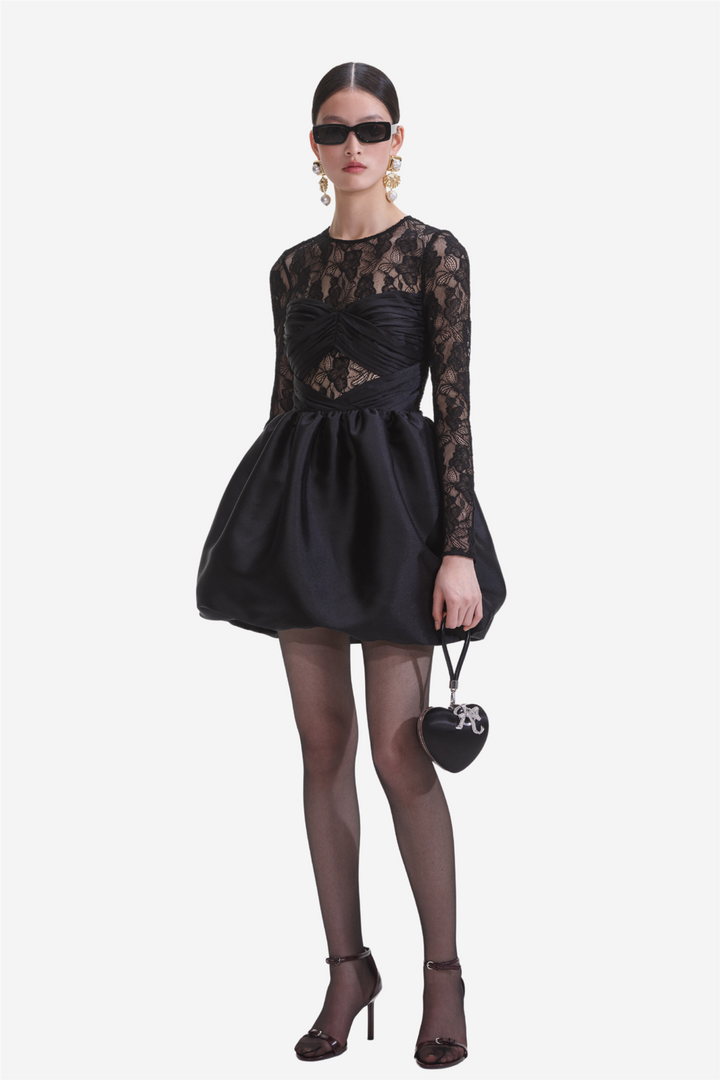 Black Taffeta Lace Mini Dress