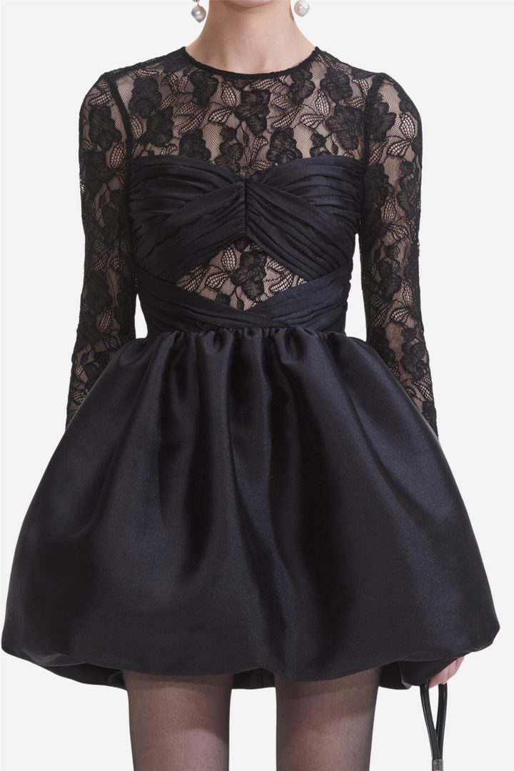 Black Taffeta Lace Mini Dress