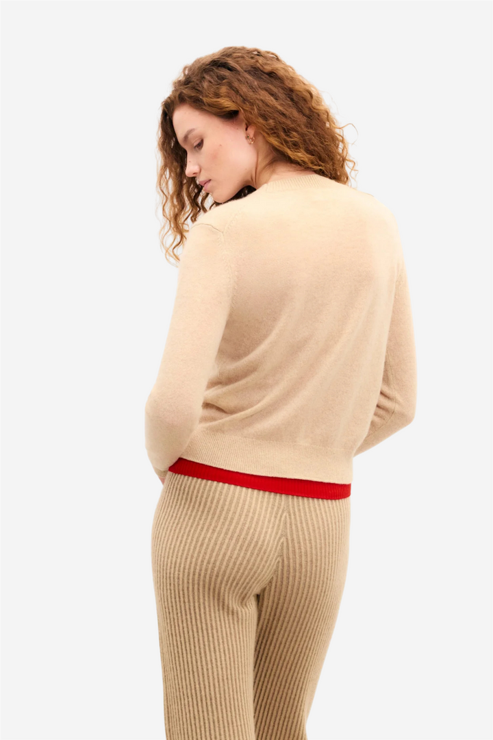 Crewneck Sweater With Future Heart Embroidery Beige Chine