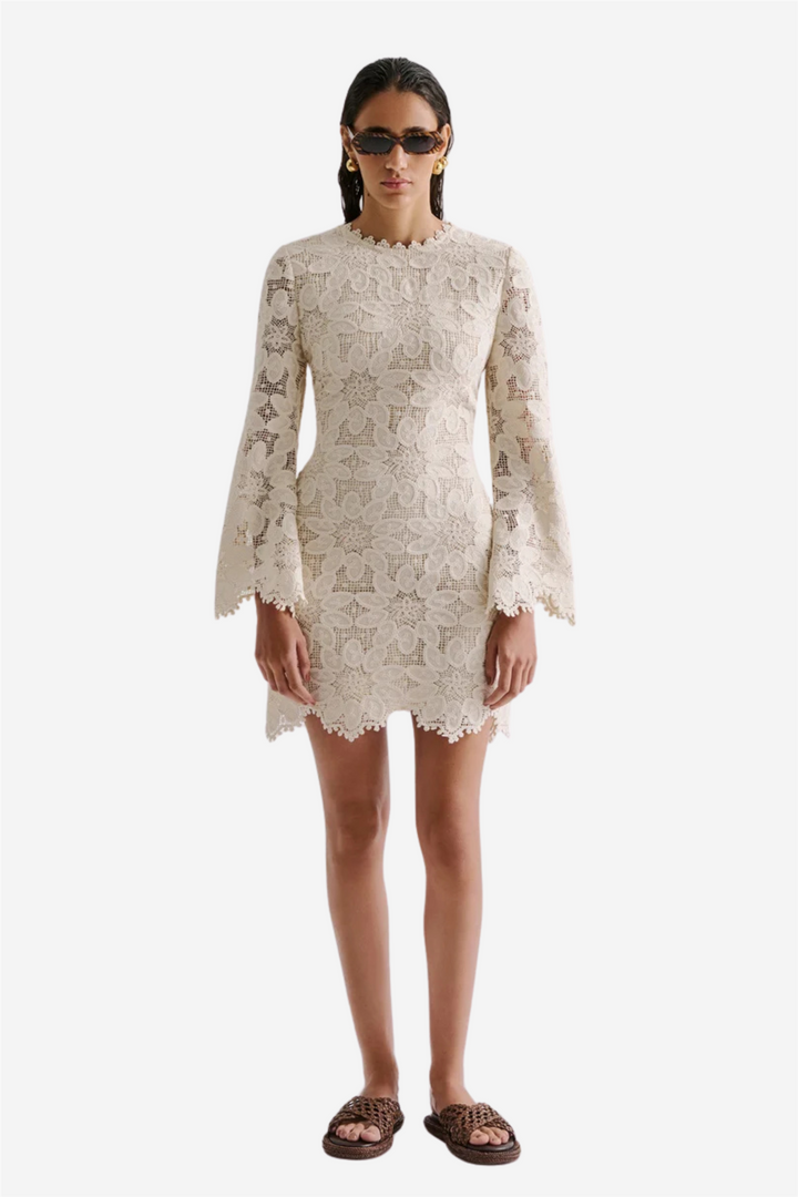 Imani Guipure Lace Mini Dress Sand