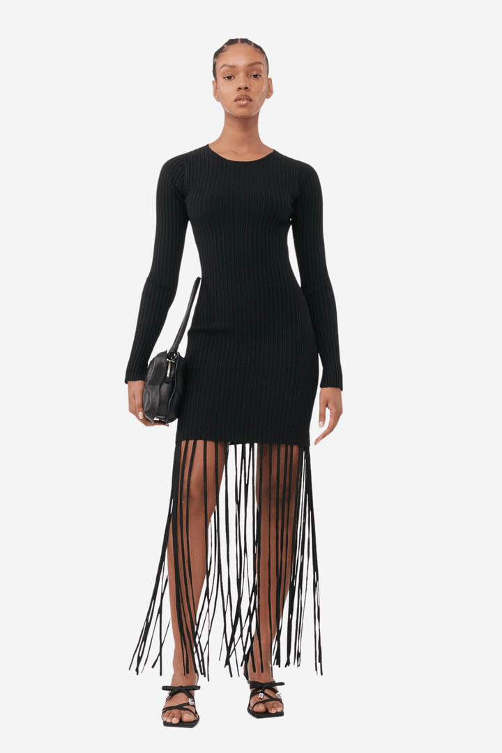 Ganni Kjoler & jumpsuits Melange Knit Fringe Mini Dress