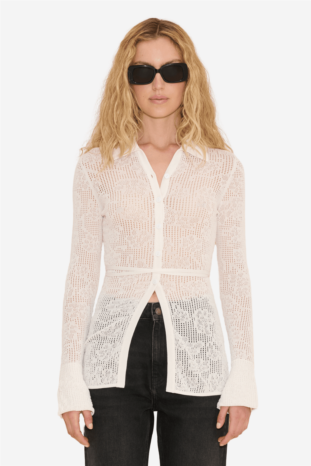 Holzweiler Bluser & Skjorter Lace Knit Crochet Shirt White