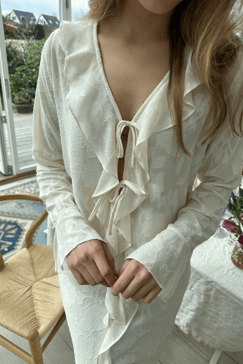 Neo Noir Bluser & Skjorter Anika Burnout Blouse Off White