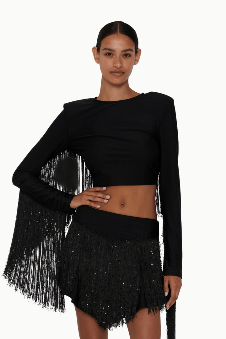 Rotate Topper & t-skjorter Sequin Fringe Crop Top