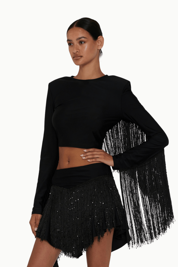 Rotate Topper & t-skjorter Sequin Fringe Crop Top