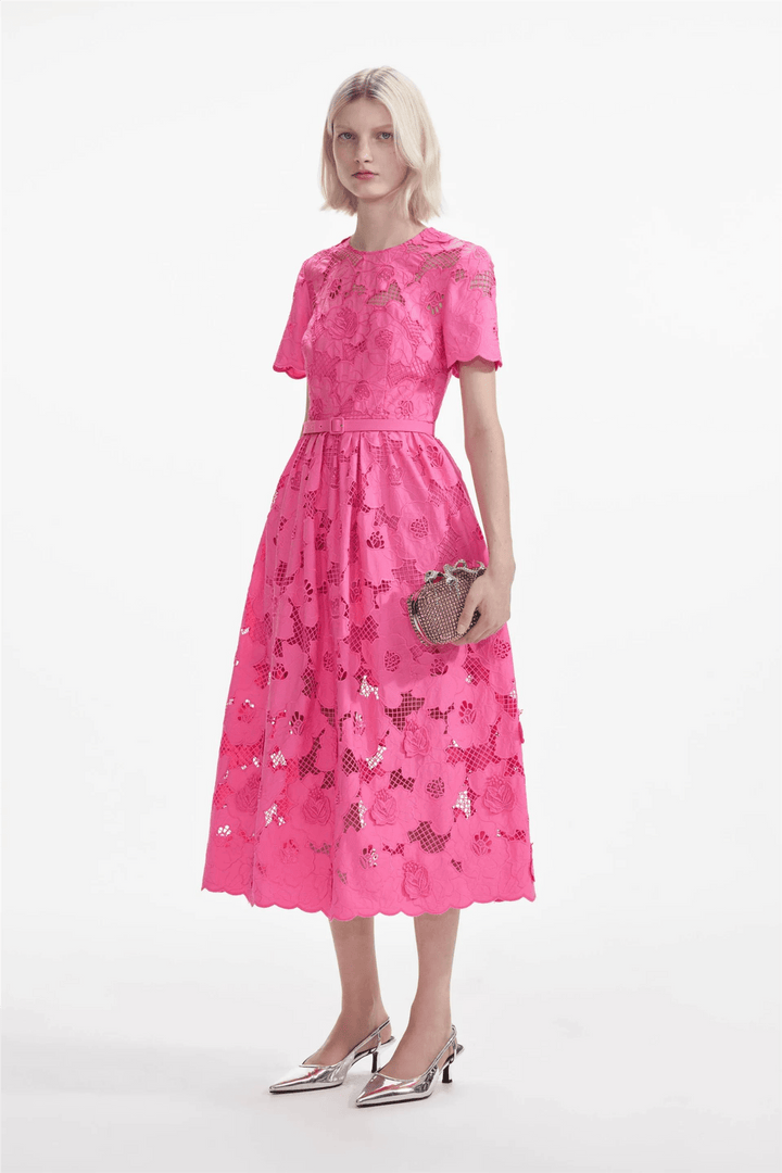 Self Portrait Kjoler & jumpsuits Pink Cotton Lace Midi Dress