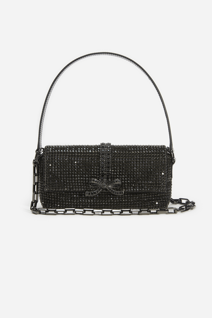 Self Portrait Vesker Black Rhinestone Chainmail Baguette Bag