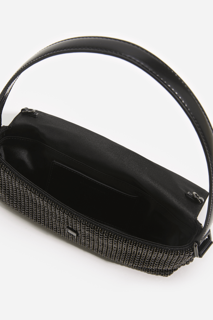 Self Portrait Vesker Black Rhinestone Chainmail Baguette Bag