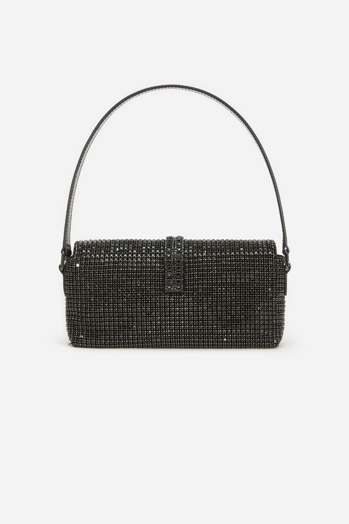 Self Portrait Vesker Black Rhinestone Chainmail Baguette Bag