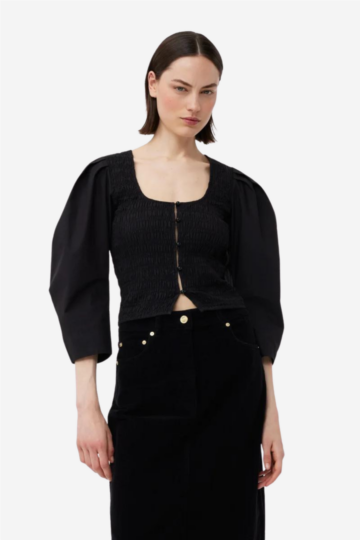 Cotton Poplin Smock Blouse Black