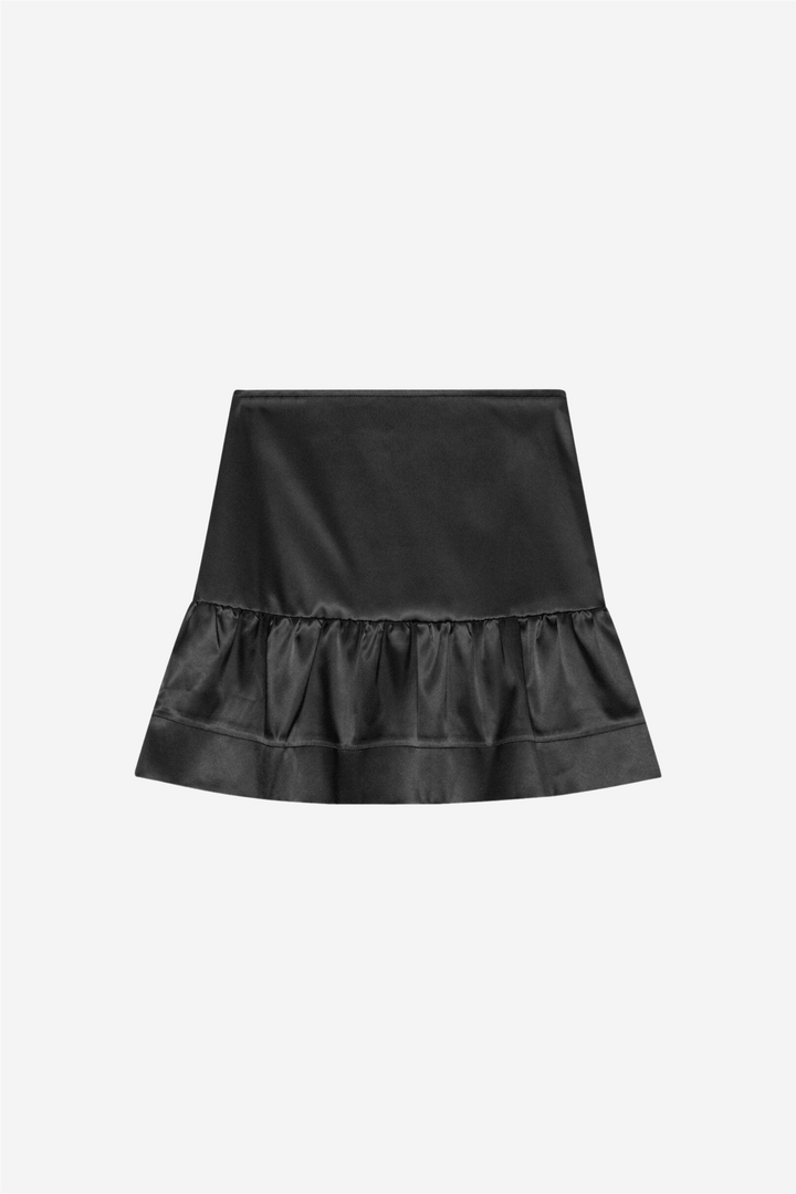 Ganni Skjørt Double Satin Flounce Mini Skirt Black