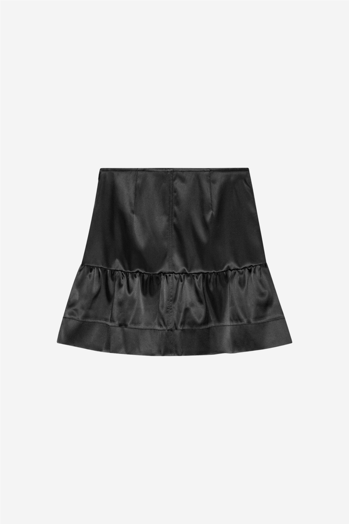 Ganni Skjørt Double Satin Flounce Mini Skirt Black