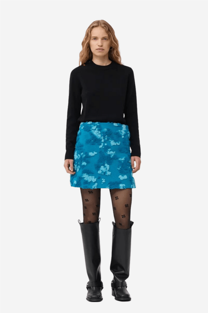Ganni Skjørt Soft 3D Jacquard Mini Skirt Algiers Blue