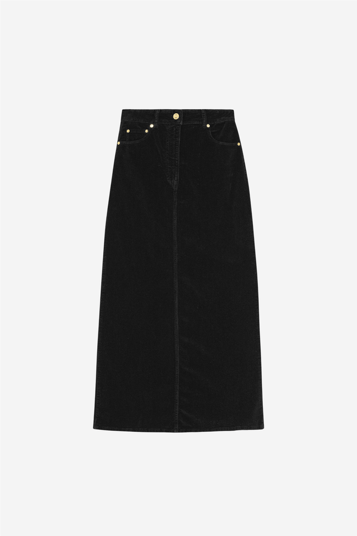 Ganni Skjørt Washed Corduroy Long Skirt Black
