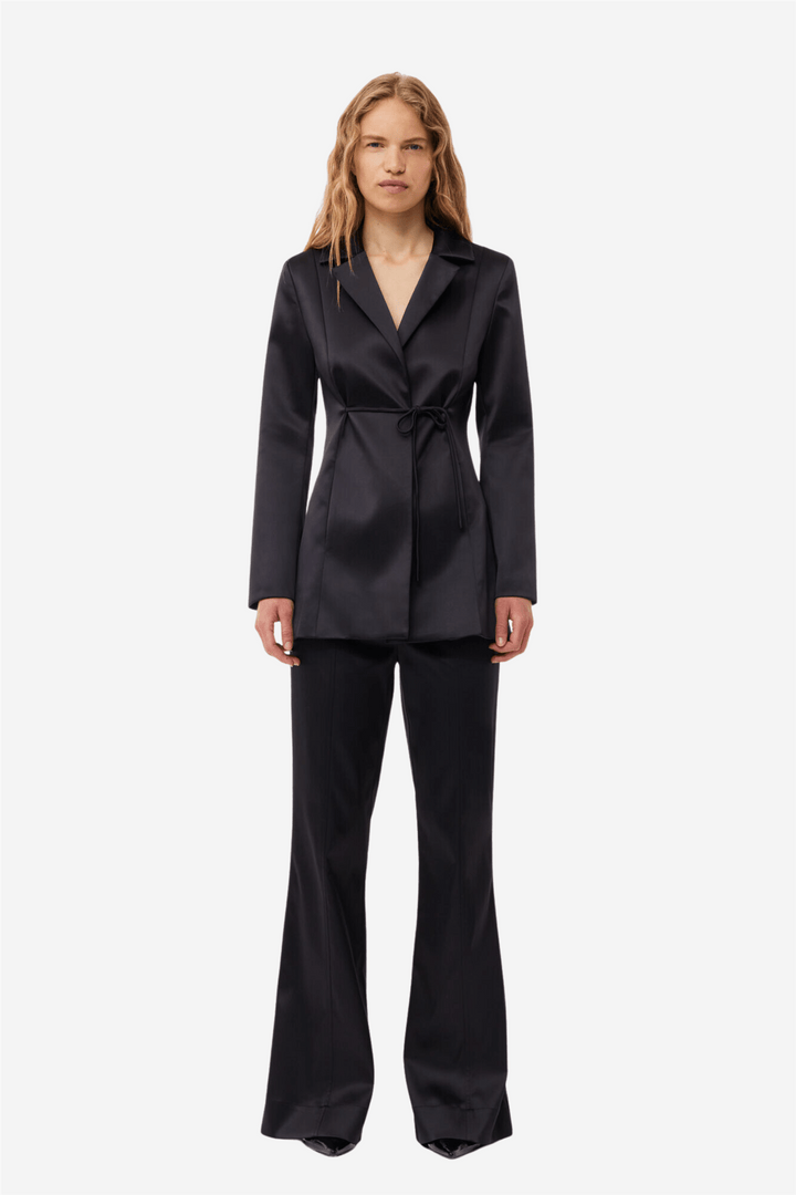 Ganni Yttertøy Double Satin Tiestring Blazer Black